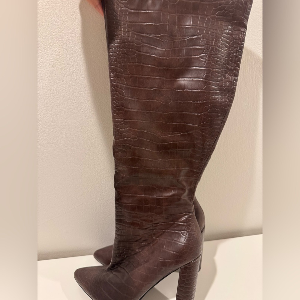 Fashion Nova Croc Leather High Boots